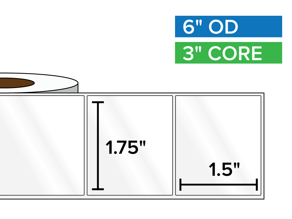 Rectangular Labels, High Gloss White Paper | 1.75 x 1.5 inches | 3 in. core, 6 in. outside diameter