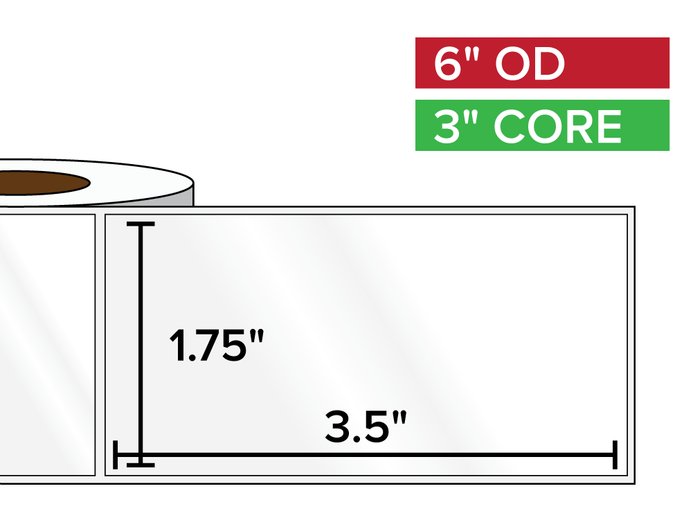 Rectangular Labels, High Gloss White Paper | 1.75 x 3.5 inches | 3 in. core, 8 in. outside diameter