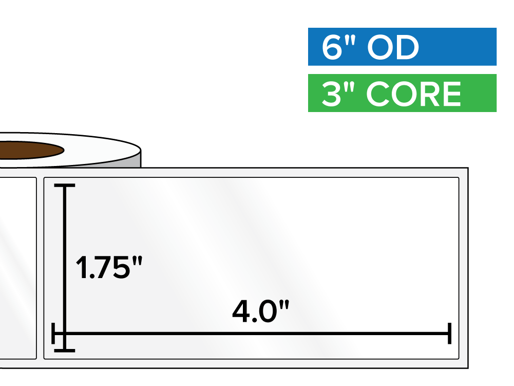 Rectangular Labels, High Gloss White Paper | 1.75 x 4 inches | 3 in. core, 6 in. outside diameter