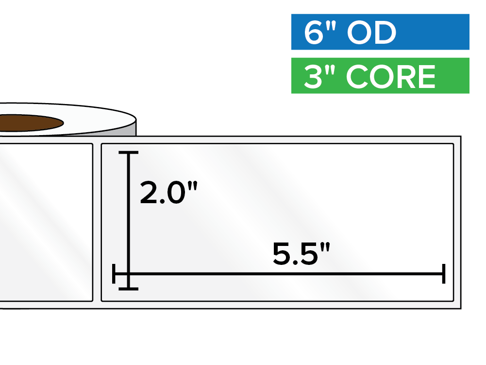 Rectangular Labels, High Gloss White Paper | 2 x 5.5 inches | 3 in. core, 6 in. outside diameter
