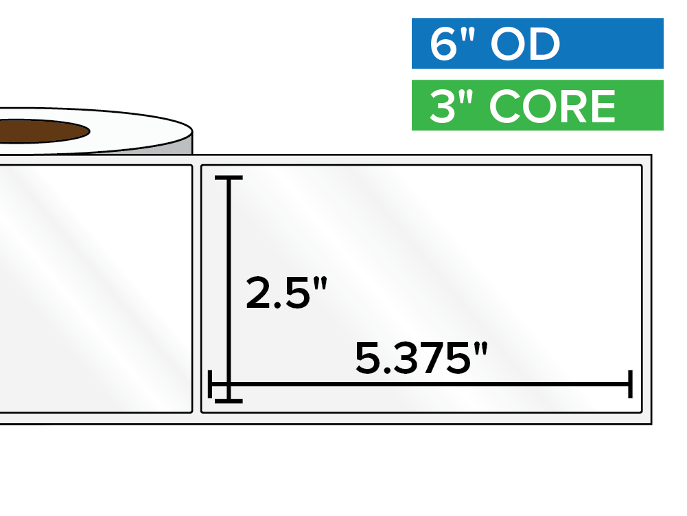 Rectangular Labels, High Gloss White Paper | 2.5 x 5.375 inches | 3 in. core, 6 in. outside diameter