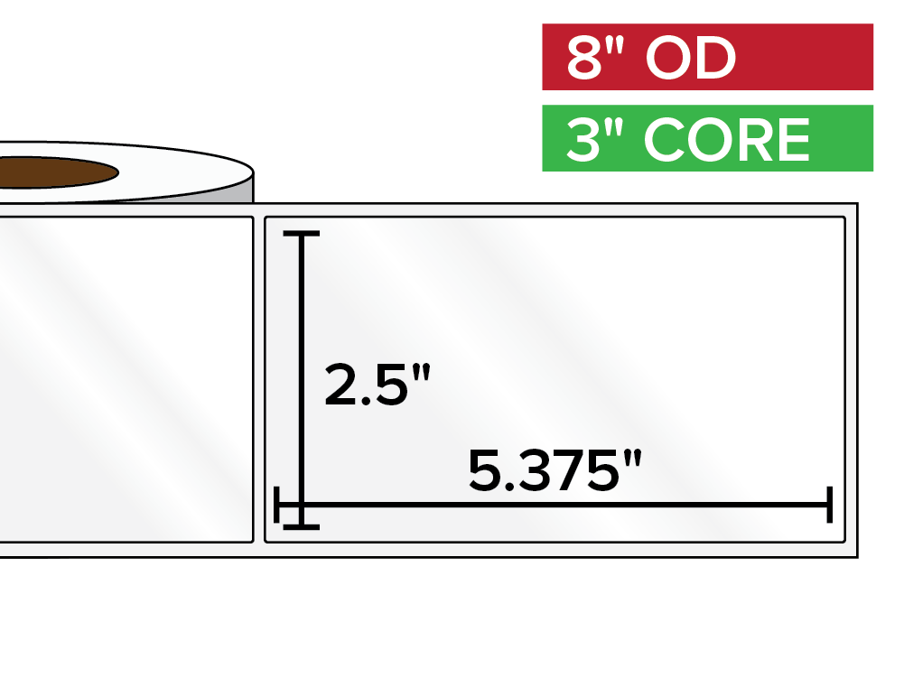 Rectangular Labels, High Gloss White Paper | 2.5 x 5.375 inches | 3 in. core, 8 in. outside diameter