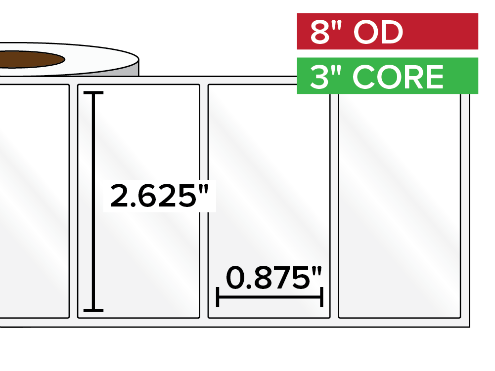 Rectangular Labels, High Gloss White Paper | 2.625 x 0.875 inches | 3 in. core, 8 in. outside diameter