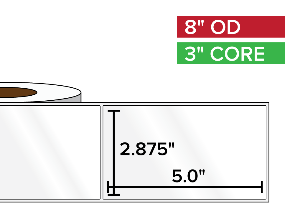 Rectangular Labels, High Gloss White Paper | 2.875 x 5 inches | 3 in. core, 8 in. outside diameter