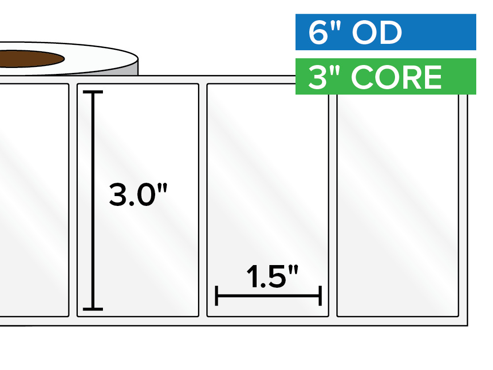 Rectangular Labels, High Gloss White Paper | 3 x 1.5 inches | 3 in. core, 6 in. outside diameter
