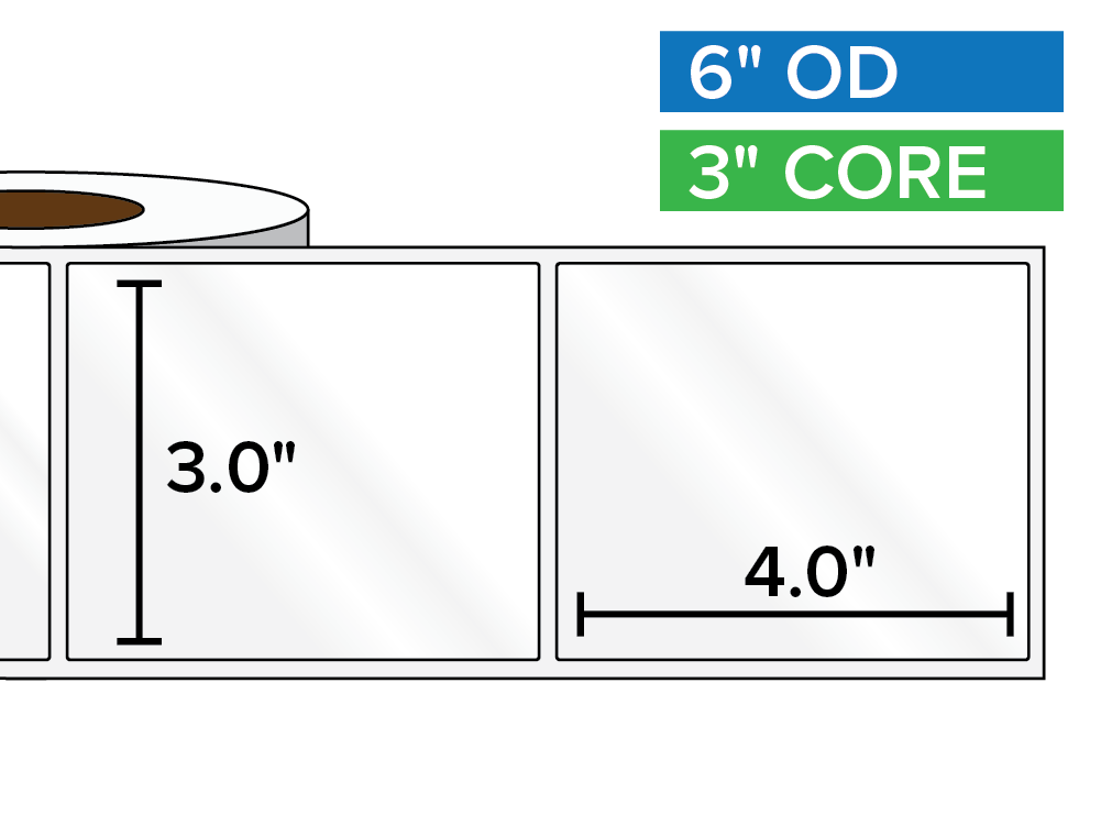 Rectangular Labels, High Gloss White Paper | 3 x 4 inches | 3 in. core, 6 in. outside diameter