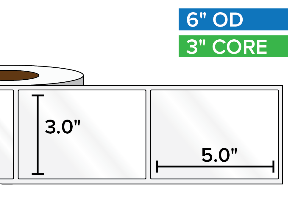 Rectangular Labels, High Gloss White Paper | 3 x 5 inches | 3 in. core, 6 in. outside diameter