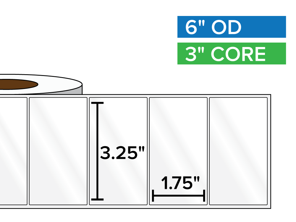 Rectangular Labels, High Gloss White Paper | 3.25 x 1.75 inches | 3 in. core, 6 in. outside diameter
