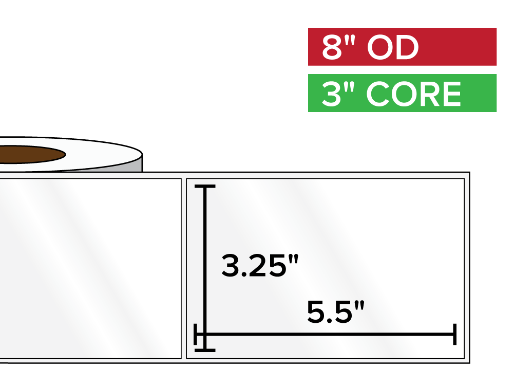 Rectangular Labels, High Gloss White Paper | 3.25 x 5.5 inches | 3 in. core, 8 in. outside diameter