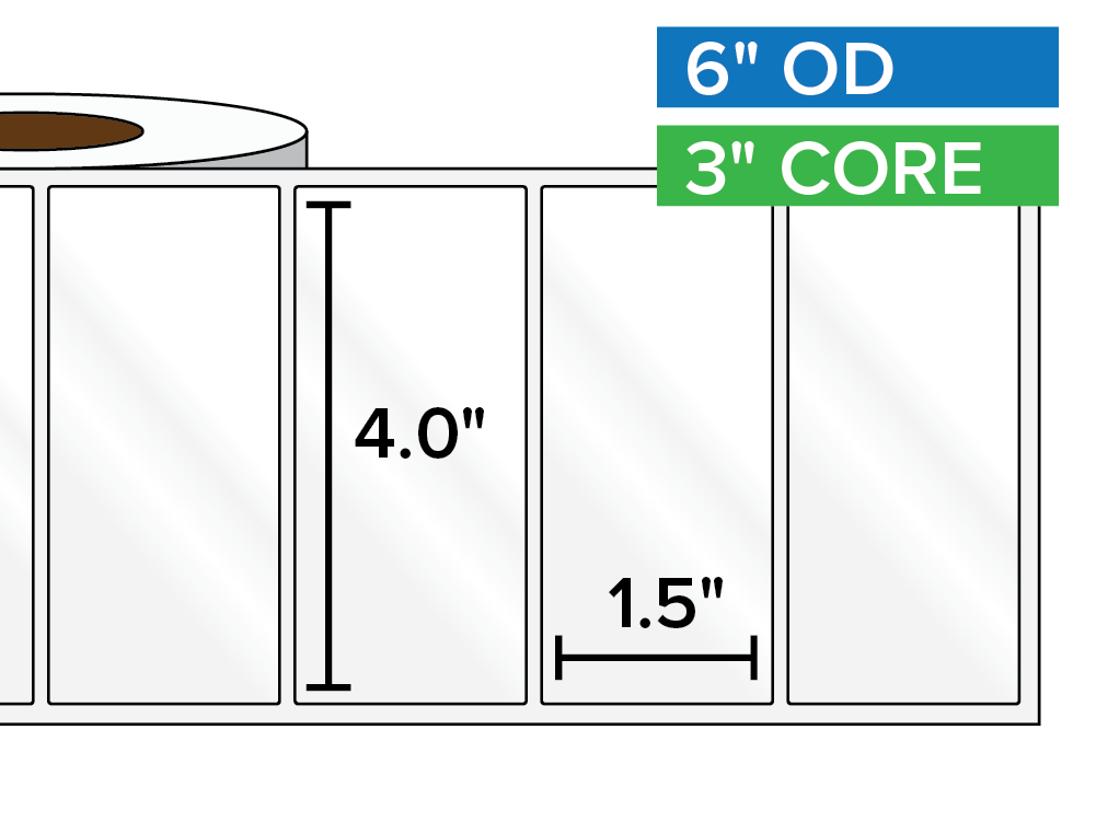Rectangular Labels, High Gloss White Paper | 4 x 1.5 inches | 3 in. core, 6 in. outside diameter