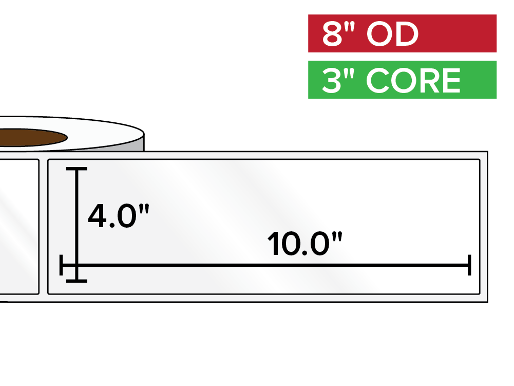 Rectangular Labels, High Gloss White Paper | 4 x 10 inches | 3 in. core, 8 in. outside diameter