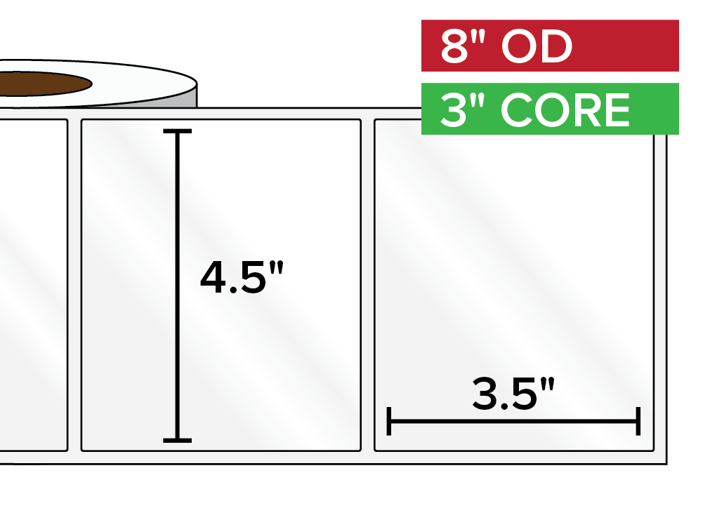 Rectangular Labels, High Gloss White Paper | 4.5 x 3.5 inches | 3 in. core, 8 in. outside diameter