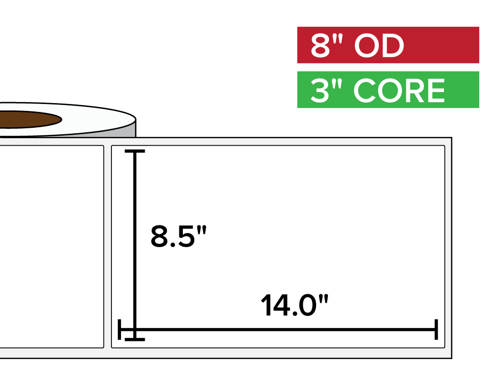 Rectangular Labels, Matte BOPP (poly) | 8.5 x 14 inches | 3 in. core, 8 in. outside diameter