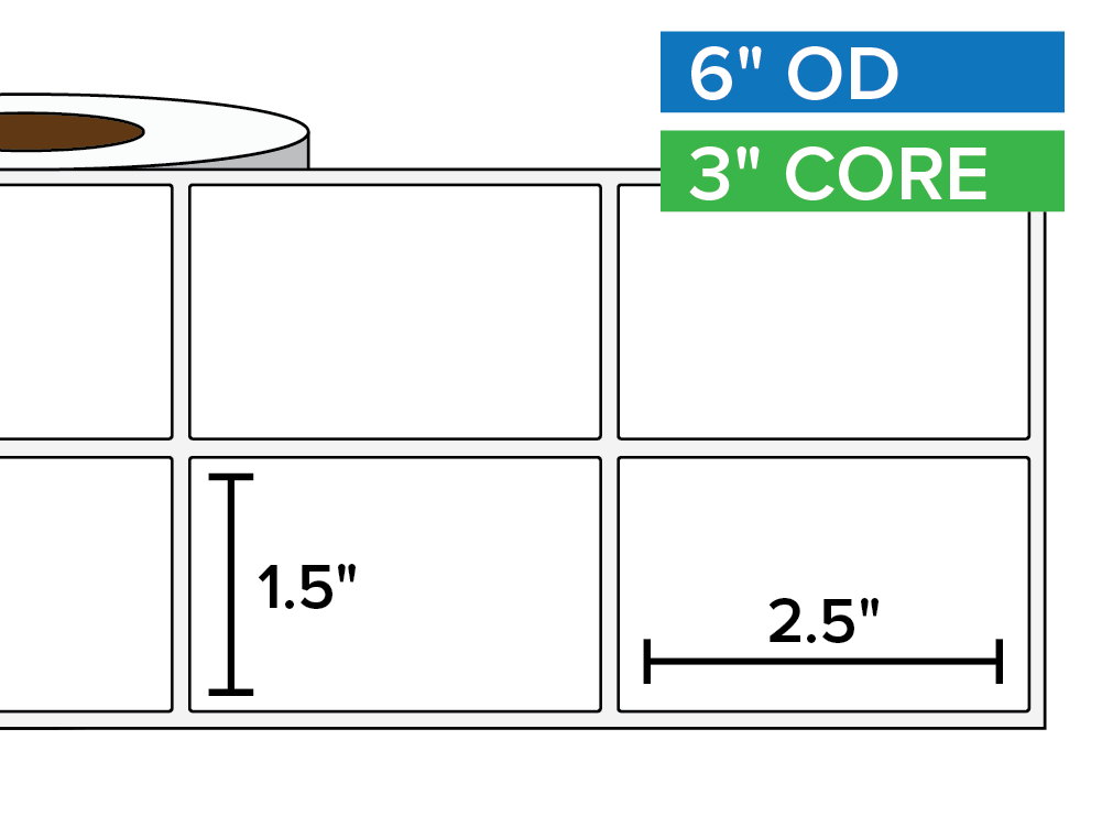 Rectangular Labels, Matte White Paper | 1.5 x 2.5 inches, 2-UP | 3 in. core, 6 in. outside diameter