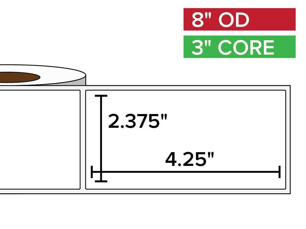 Rectangular Labels, Matte White Paper | 2.375 x 4.25 inches | 3 in. core, 8 in. outside diameter