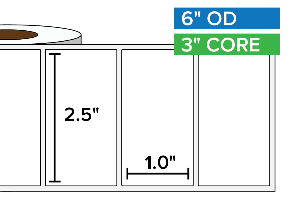 Rectangular Labels, Matte White Paper | 2.5 x 1 inches | 3 in. core, 6 in. outside diameter