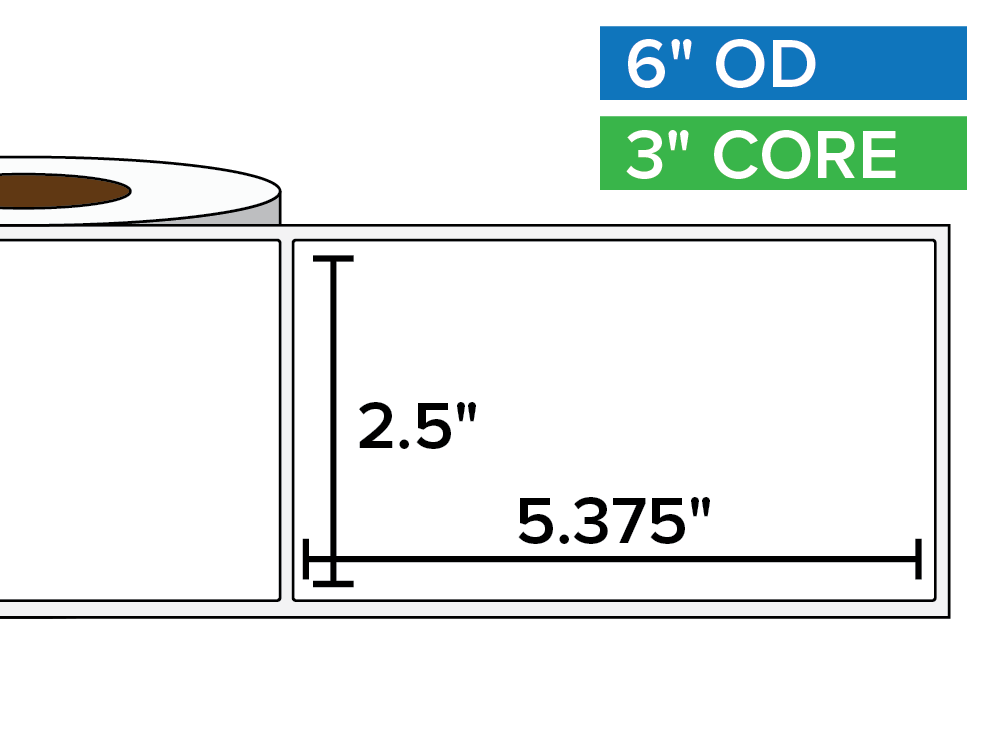 Rectangular Labels, Matte White Paper | 2.5 x 5.375 inches | 3 in. core, 6 in. outside diameter