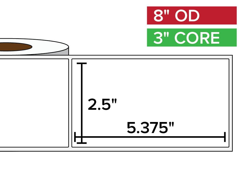 Rectangular Labels, Matte White Paper | 2.5 x 5.375 inches | 3 in. core, 8 in. outside diameter