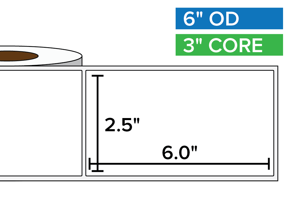 Rectangular Labels, Matte White Paper | 2.5 x 6 inches | 3 in. core, 6 in. outside diameter
