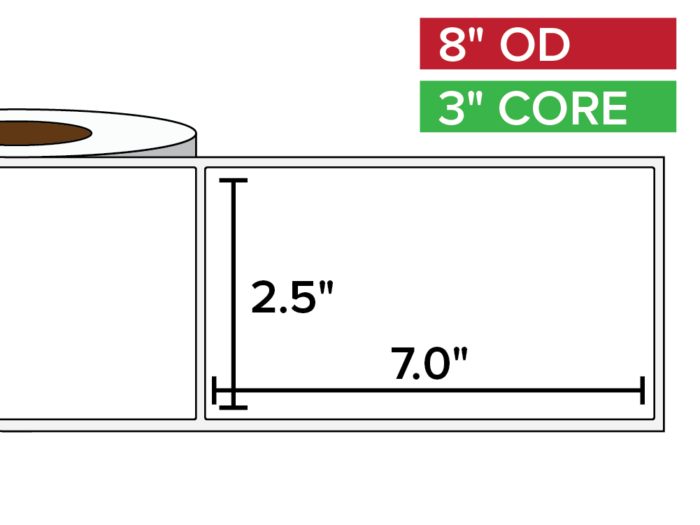 Rectangular Labels, Matte White Paper | 2.5 x 7 inches | 3 in. core, 8 in. outside diameter