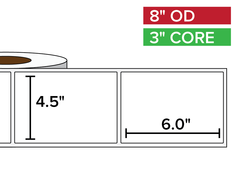 Rectangular Labels, Matte White Paper | 4.5 x 6 inches | 3 in. core, 8 in. outside diameter