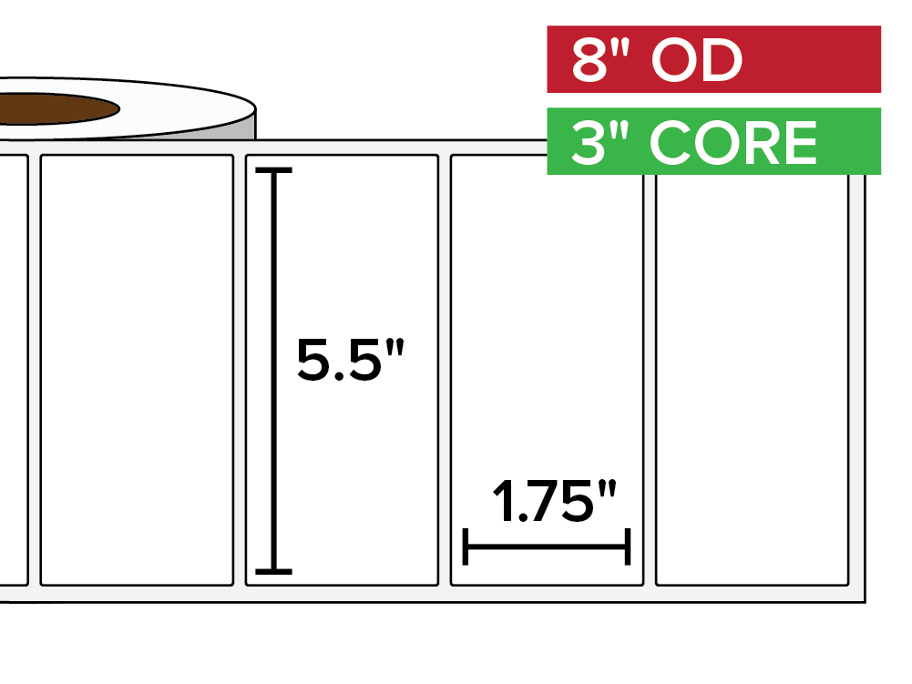 Rectangular Labels, Matte White Paper | 5.5 x 1.75 inches | 3 in. core, 8 in. outside diameter