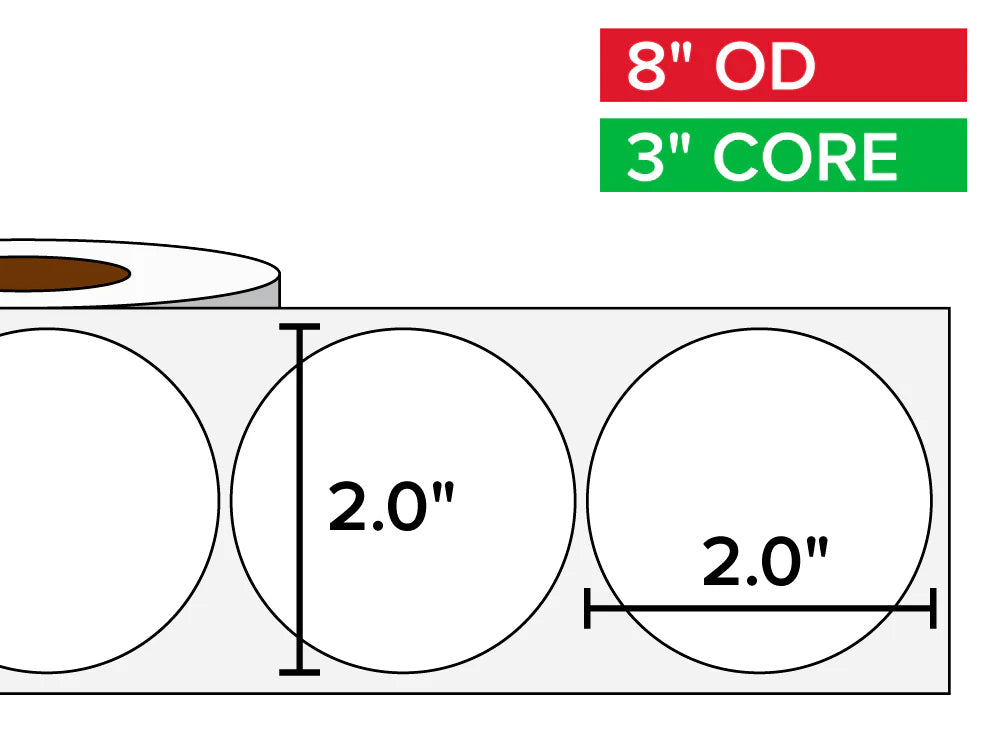 Circular Labels, Matte White Paper | 2 x 2 inches | 3 in. core, 8 in. outside diameter