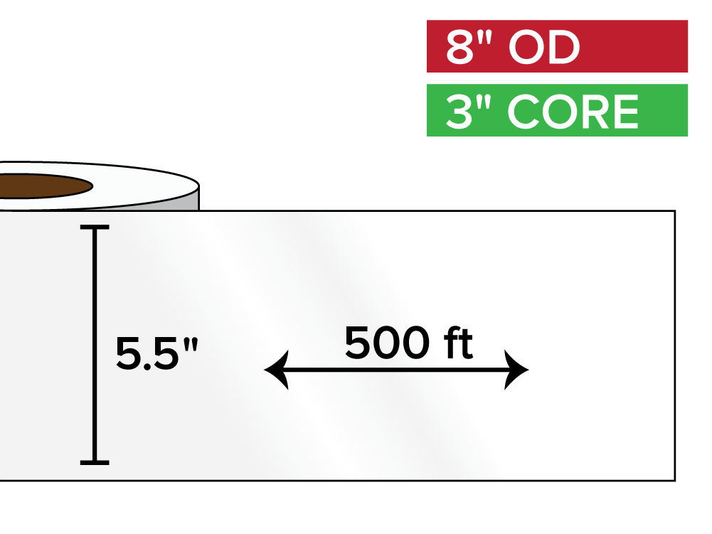 Value Line Continuous Label Stock, High Gloss BOPP (poly) | 5.5 in. x 500 ft. | 3 in. core, 8 in. outside diameter-Afinia Label Store