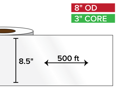 Value Line Continuous Label Stock, High Gloss BOPP (poly) | 8.5 in. x 500 ft. | 3 in. core, 8 in. outside diameter-Afinia Label Store