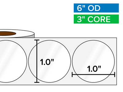 Circular Labels, High Gloss BOPP (poly) | 1 x 1 inches | 3 in. core, 6 in. outside diameter-Afinia Label Store