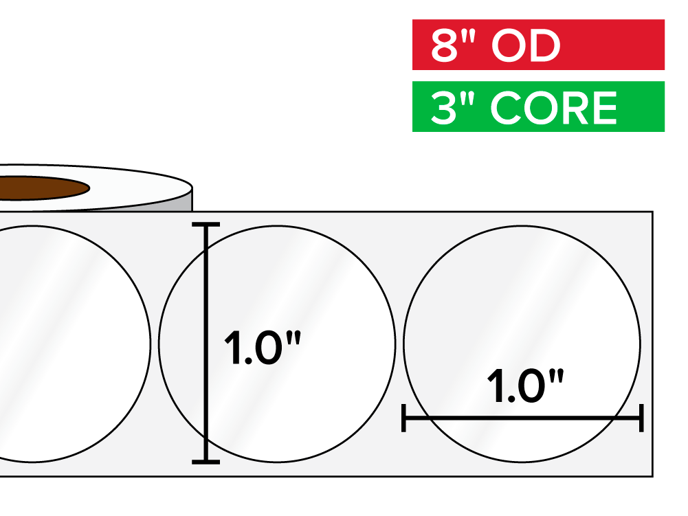 Circular Labels, High Gloss BOPP (poly) | 1 x 1 inches | 3 in. core, 8 in. outside diameter-Afinia Label Store