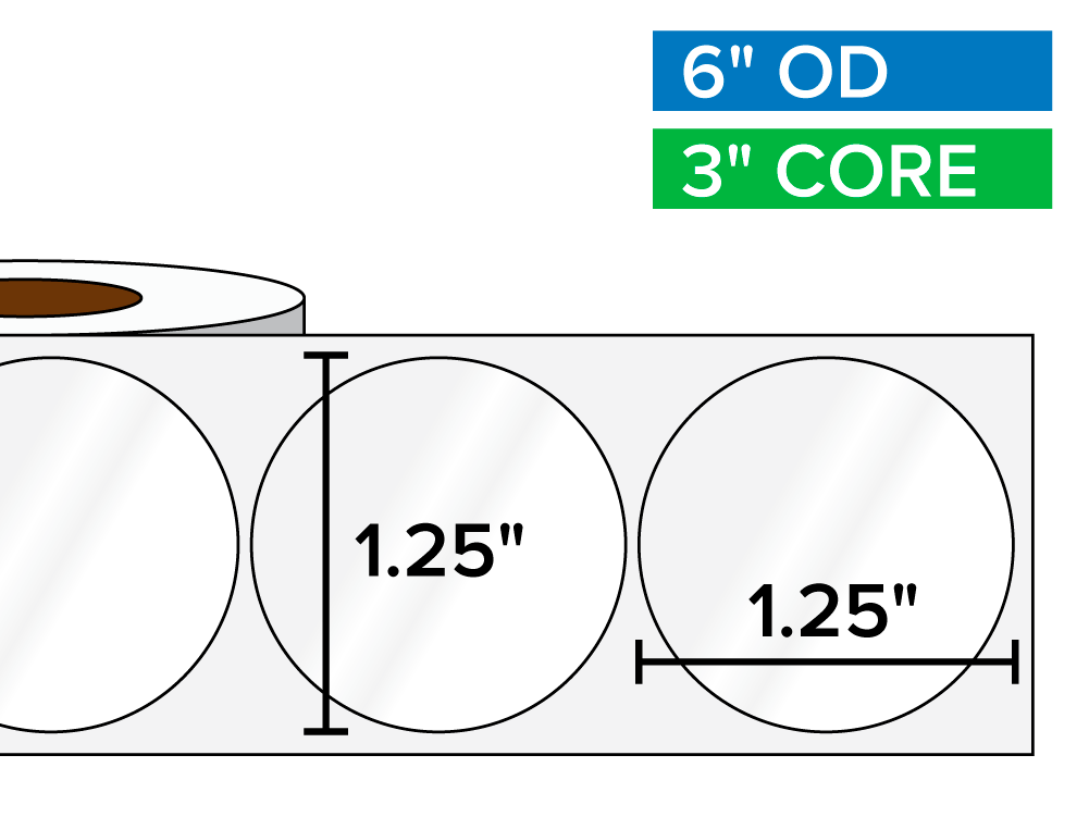 Circular Labels, High Gloss BOPP (poly) | 1.25 x 1.25 inches | 3 in. core, 6 in. outside diameter-Afinia Label Store