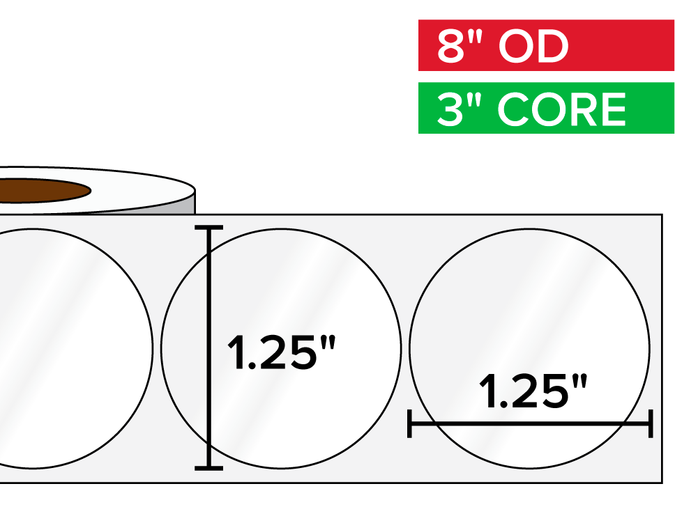 Circular Labels, High Gloss BOPP (poly) | 1.25 x 1.25 inches | 3 in. core, 8 in. outside diameter-Afinia Label Store