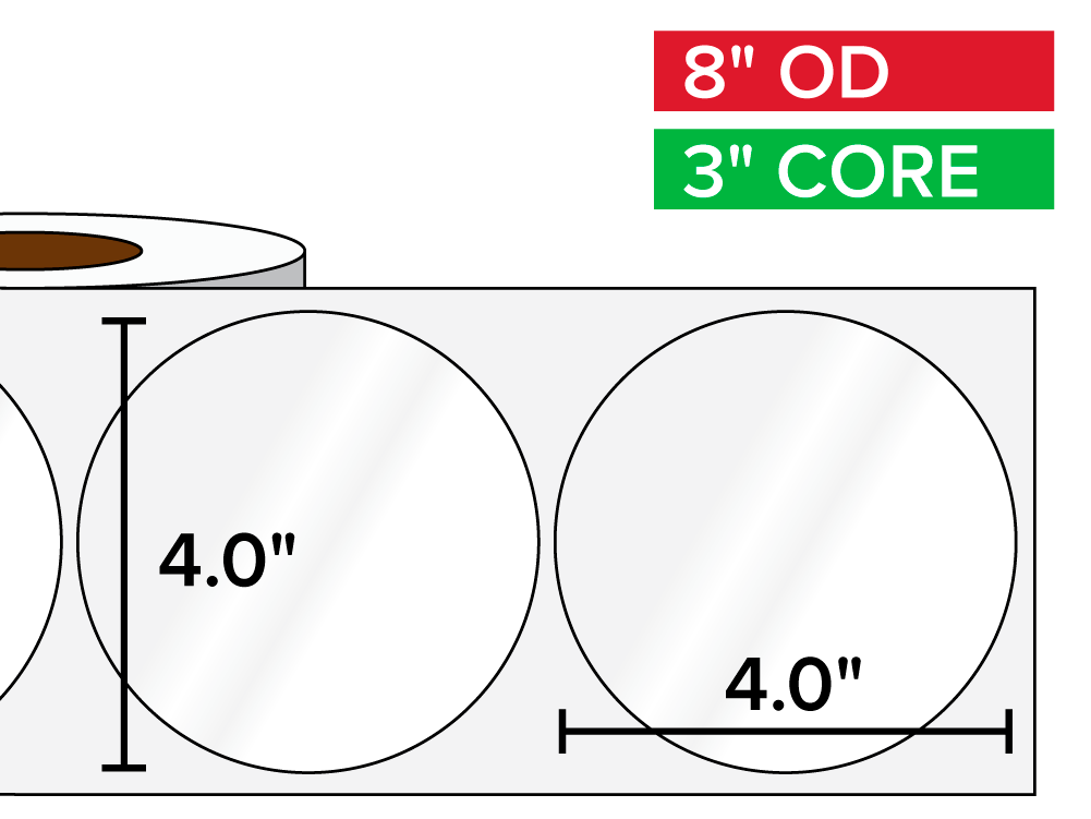 Circular Labels, High Gloss BOPP (poly) | 4 x 4 inches | 3 in. core, 8 in. outside diameter-Afinia Label Store