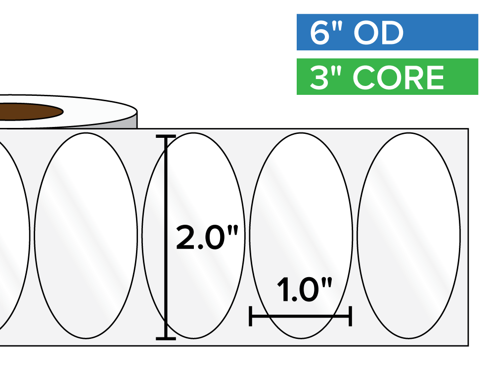 Oval Labels, High Gloss White Paper | 2 x 1 inches | 3 in. core, 6 in. outside diameter-Afinia Label Store