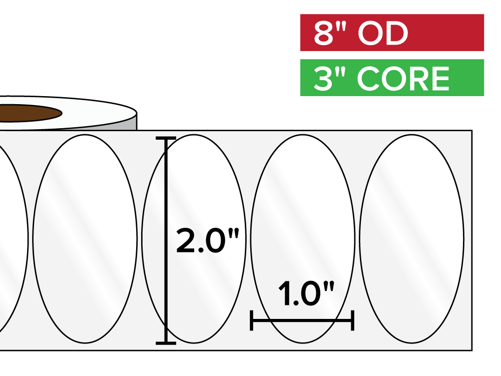 Oval Labels, High Gloss White Paper | 2 x 1 inches | 3 in. core, 8 in. outside diameter-Afinia Label Store