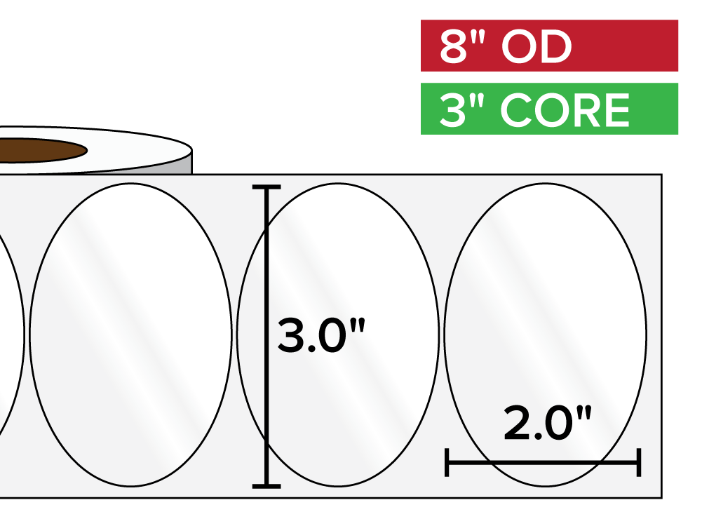 Oval Labels, High Gloss White Paper | 3 x 2 inches | 3 in. core, 8 in. outside diameter-Afinia Label Store