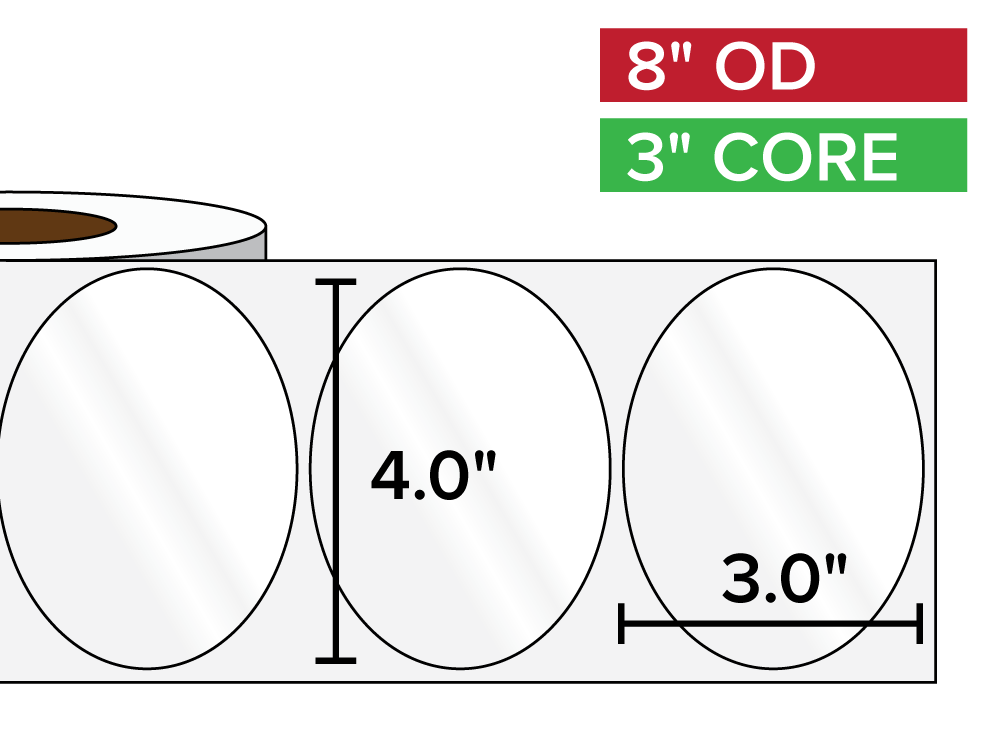 Oval Labels, High Gloss White Paper | 4 x 3 inches | 3 in. core, 8 in. outside diameter-Afinia Label Store