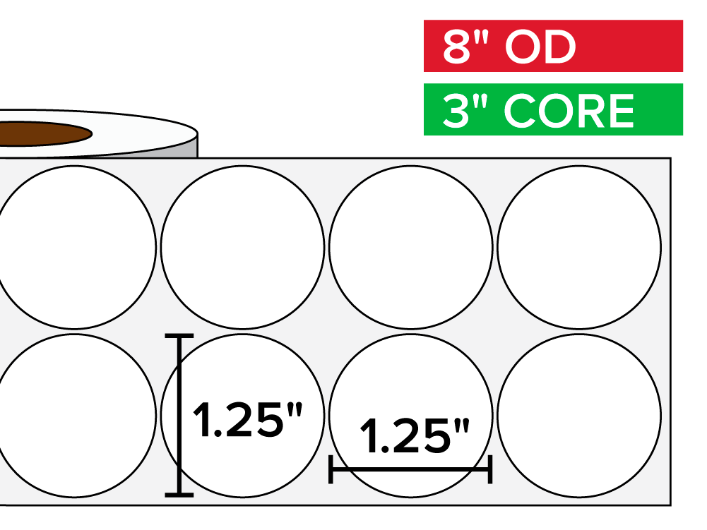 Circular Labels, Matte BOPP (poly) | 1.25 x 1.25 inches, 2-UP | 3 in. core, 8 in. outside diameter-Afinia Label Store