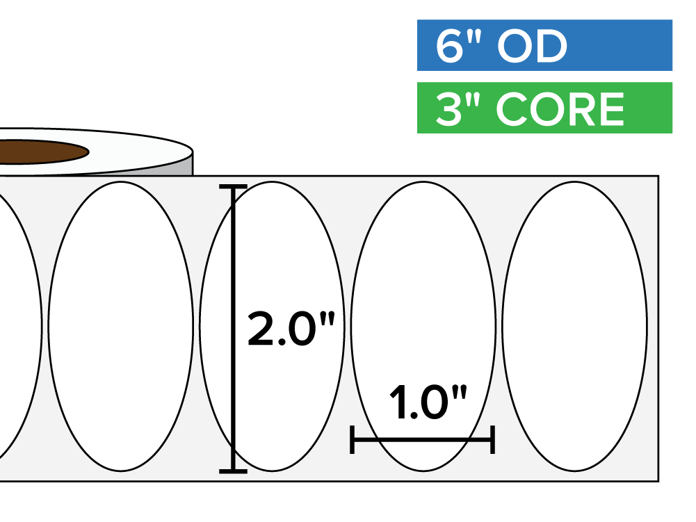 Oval Labels, Matte BOPP (poly) | 2 x 1 inches | 3 in. core, 6 in. outside diameter-Afinia Label Store