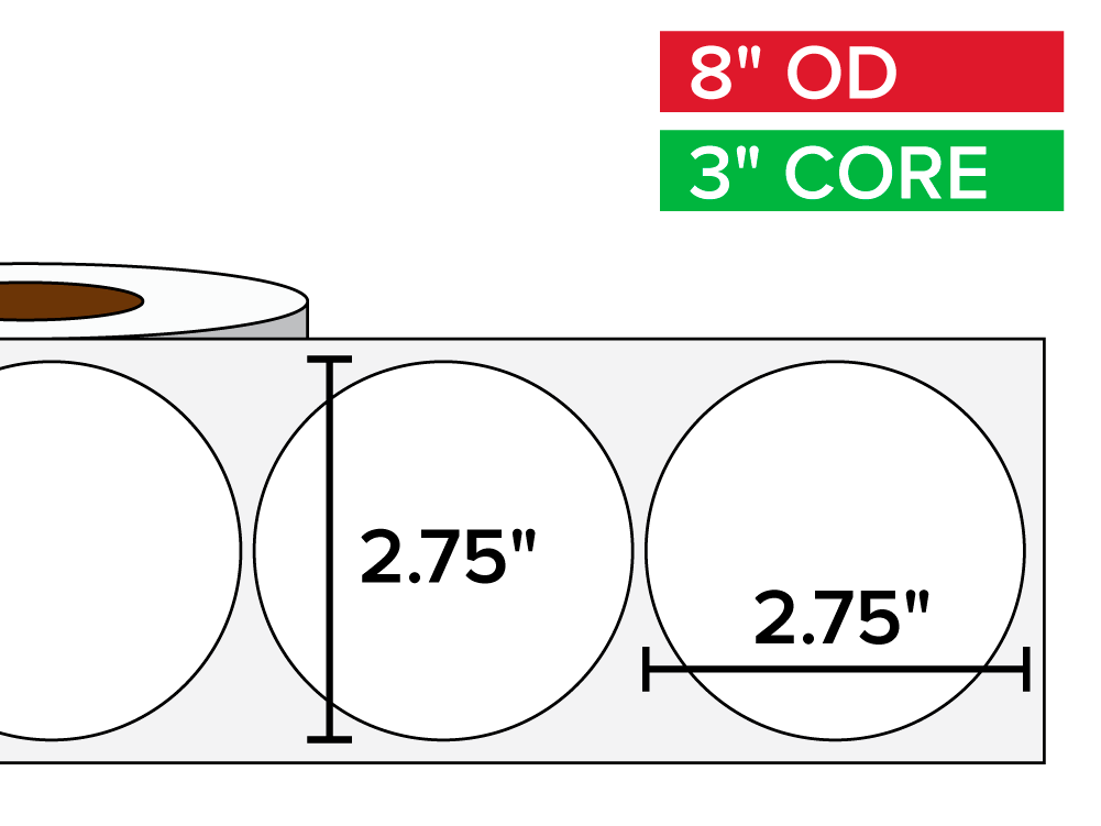 Circular Labels, Matte BOPP (poly) | 2.75 x 2.75 inches | 3 in. core, 8 in. outside diameter-Afinia Label Store