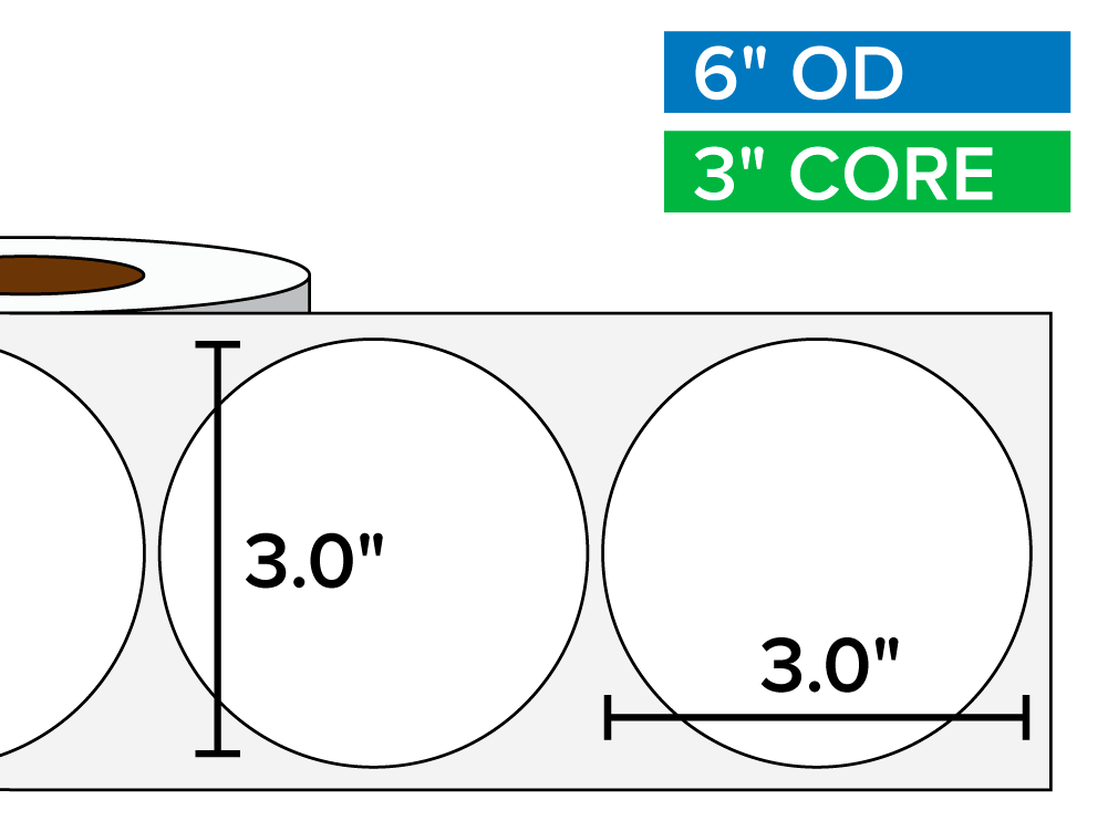 Circular Labels, Matte BOPP (poly) | 3 x 3 inches | 3 in. core, 6 in. outside diameter-Afinia Label Store