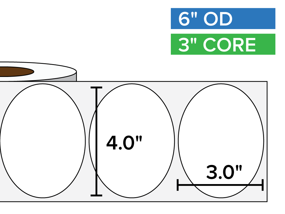 Oval Labels, Matte BOPP (poly) | 4 x 3 inches | 3 in. core, 6 in. outside diameter-Afinia Label Store