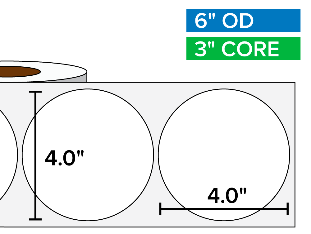 Circular Labels, Matte BOPP (poly) | 4 x 4 inches | 3 in. core, 6 in. outside diameter-Afinia Label Store