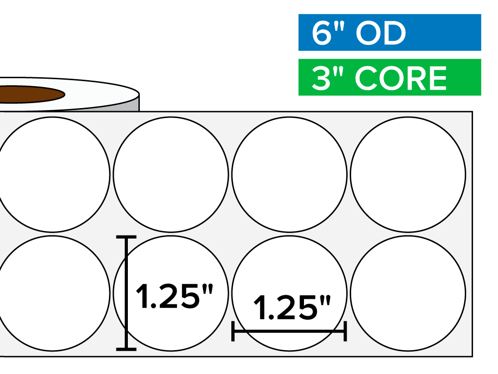 Circular Labels, Matte White Paper | 1.25 x 1.25 inches, 2-UP | 3 in. core, 6 in. outside diameter-Afinia Label Store