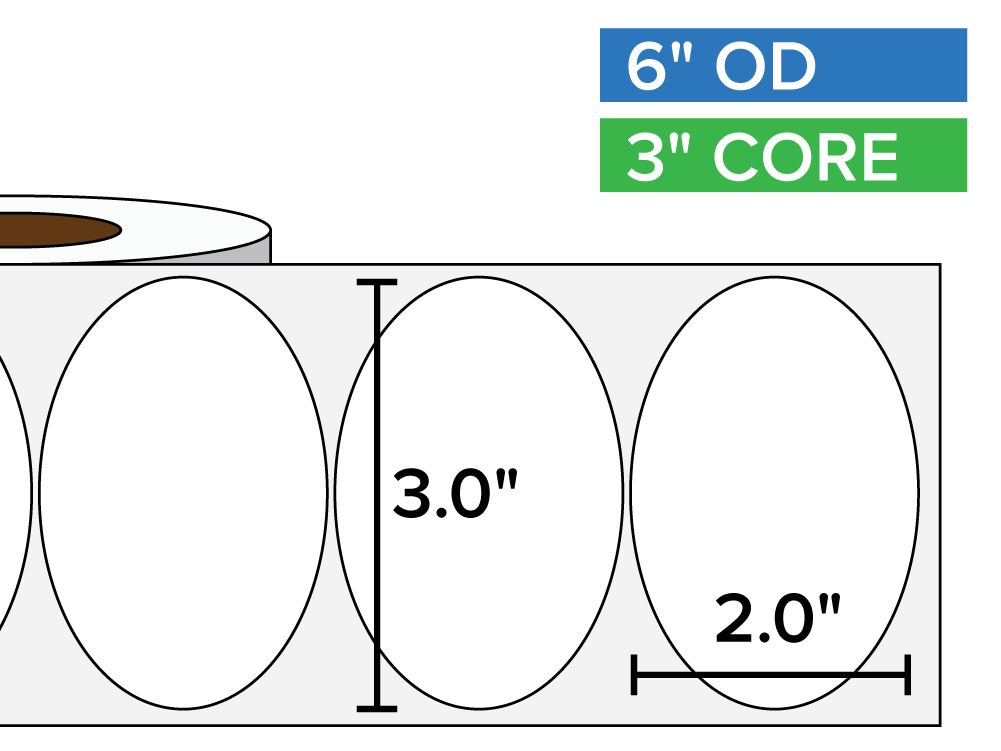 Oval Labels, Matte White Paper | 3 x 2 inches | 3 in. core, 6 in. outside diameter-Afinia Label Store