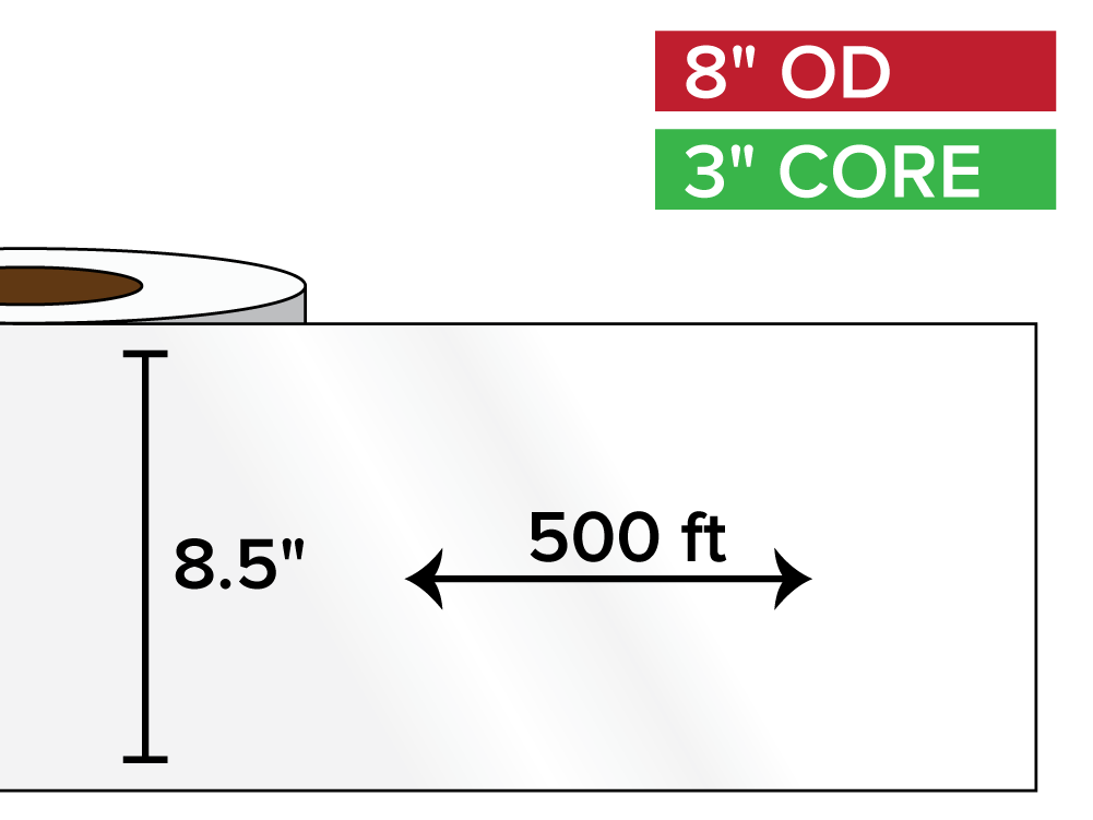 Continuous Label Stock, High Gloss BOPP (poly) | 8.5 in. x 500 ft. | 3 in. core, 8 in. outside diameter-Afinia Label Store