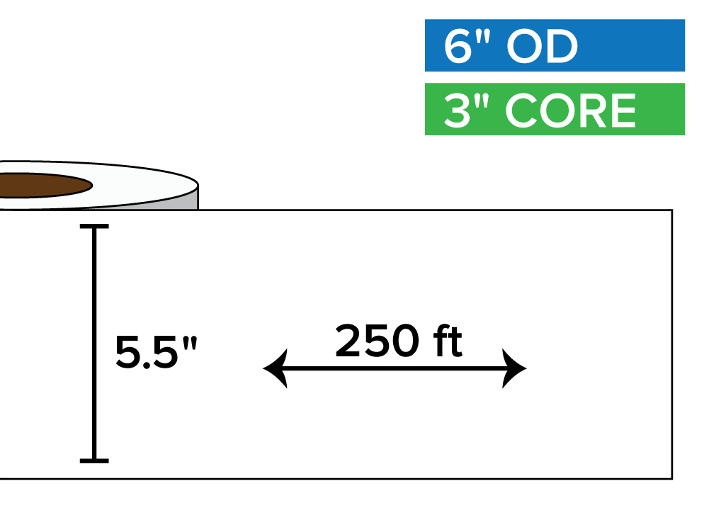 Continuous Label Stock, Matte BOPP (poly) | 5.5 in. x 250 ft. | 3 in. core, 6 in. outside diameter-Afinia Label Store