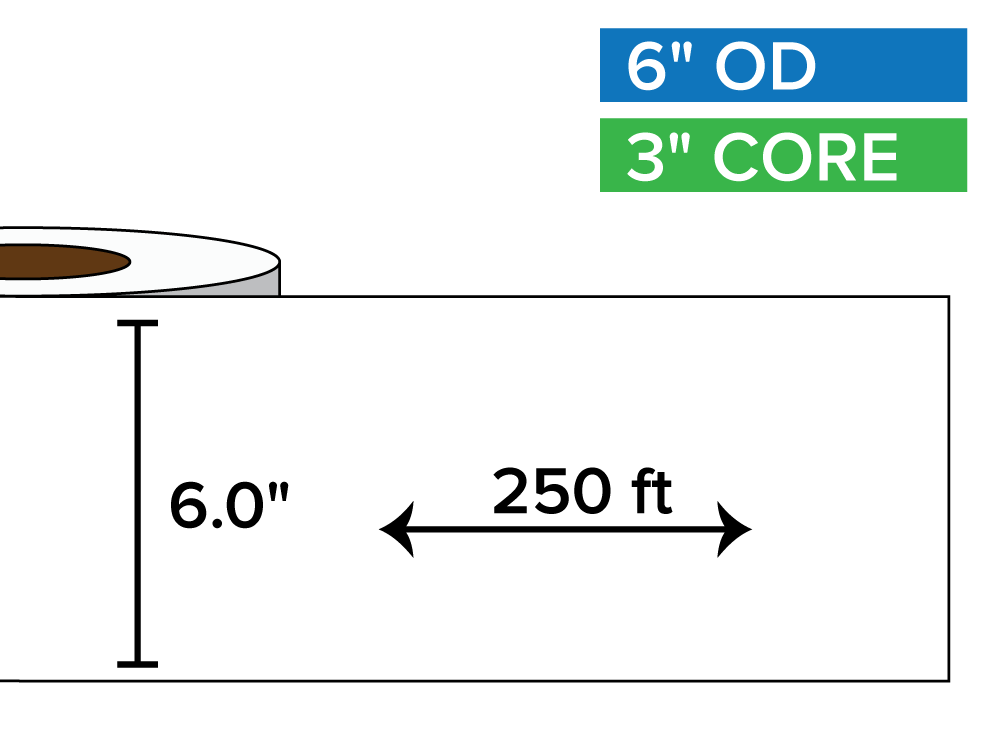 Continuous Label Stock, Matte BOPP (poly) | 6 in. x 250 ft. | 3 in. core, 6 in. outside diameter-Afinia Label Store