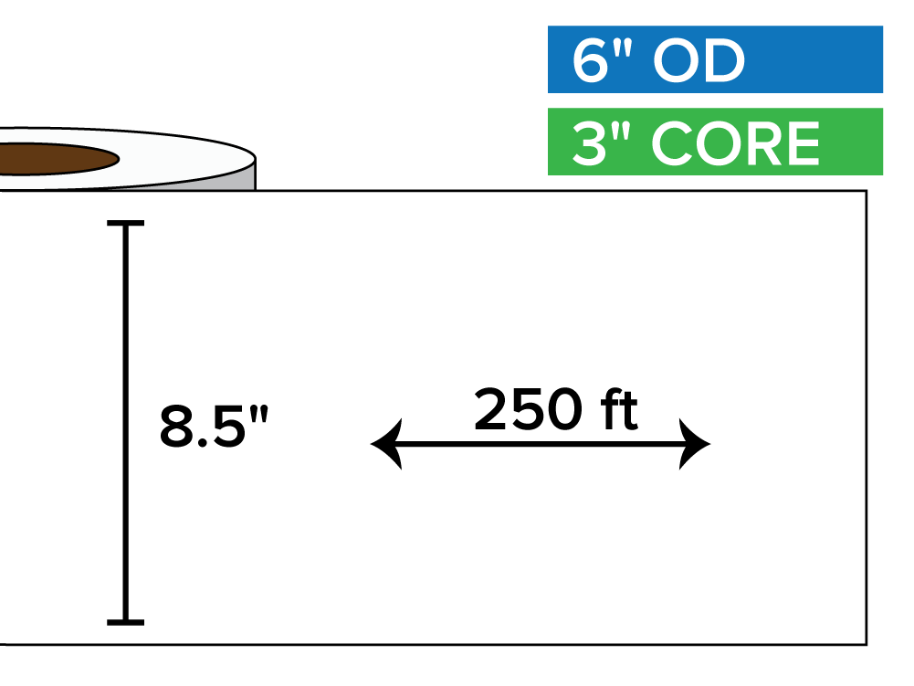 Continuous Label Stock, Matte BOPP (poly) | 8.5 in. x 250 ft. | 3 in. core, 6 in. outside diameter-Afinia Label Store